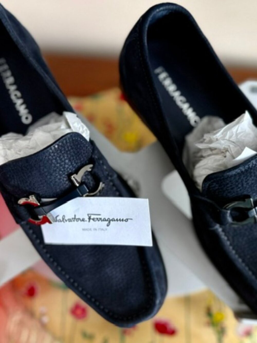 Salvatore Ferragamo Men Grandioso Suede Loafer Navy 8.5/9.5US Excellent, Box/Bag